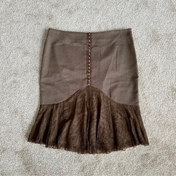 bebe Dresses & Skirts - Bebe Vintage Deadstock Chocolate Brown Pencil Flare Skirt with Lace Hem Size 8